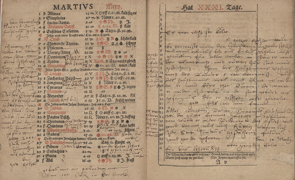 [Anonymer Besitzer], Gallus Emmen, Almanach und Schreibkalender auffs 1575. Jahr […], Bautzen: Michael Wolrab [1574] (Bayerische Staatsbibliothek München: Res. Chrlg. 323n), A4vf.