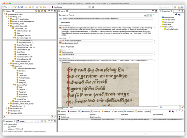 Screenshot of work on an OWL-ontology using the software „TopBraid Composer“